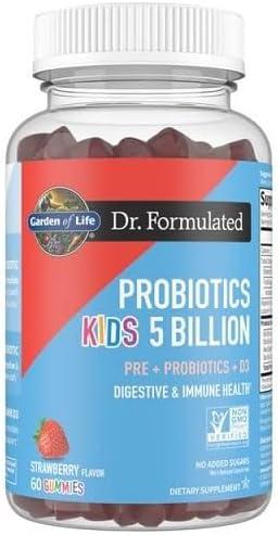 image:imageGarden of Life Dr Formulated 5 Billion CFU Prebiotic Fiber Probiotic and Vitamin D3 Gummies for Kids Digestive amp Immune Health Gluten Free Non GMO No Added Sugars Strawberry Flavor 60 Gummies60 Count Pack of 2