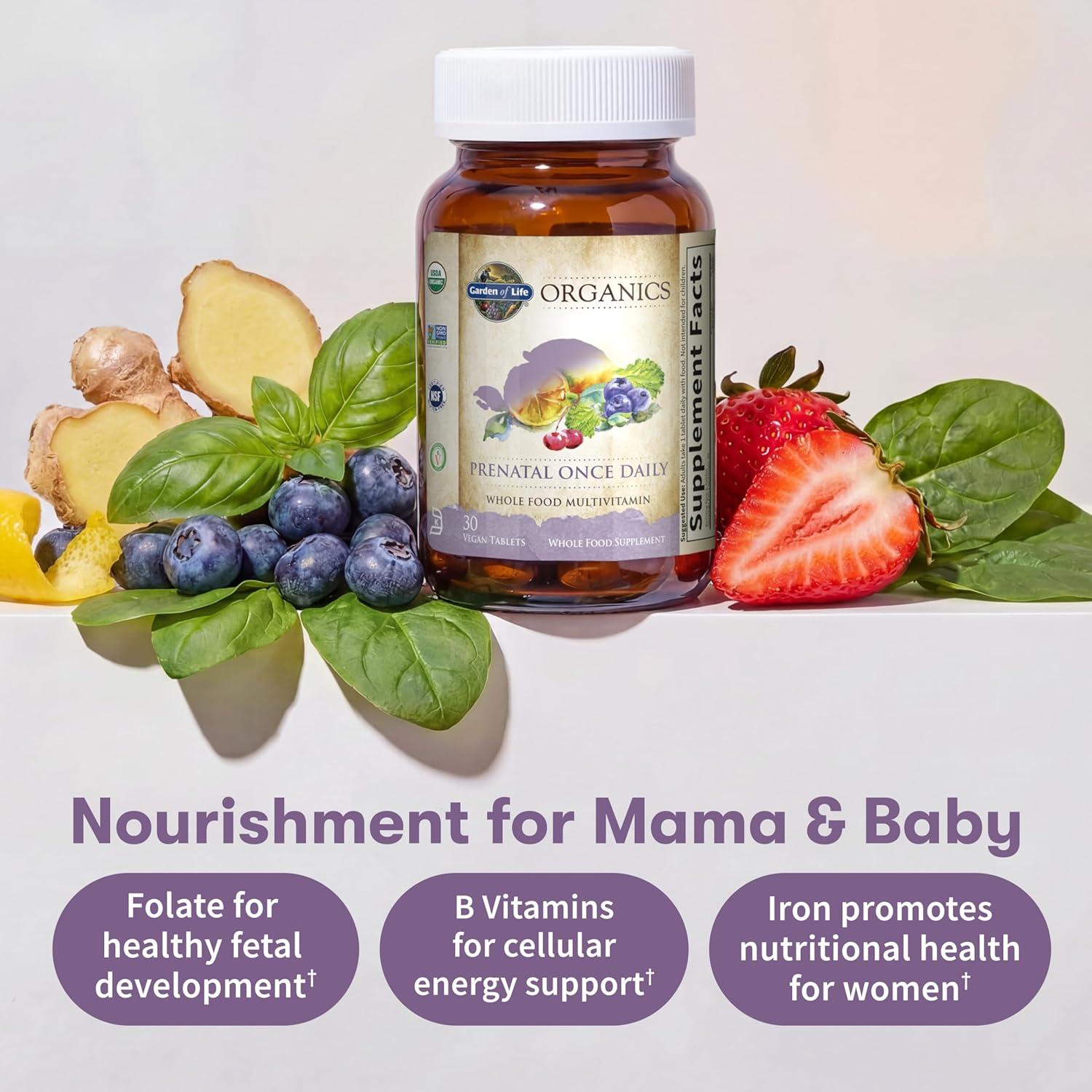 image:imageGarden of Life Organics Prenatal Vitamin Folate for Energy amp Healthy Fetal Development Nonconstipating Iron Vitamin C B6 B12 D3 Organic NonGMO GlutenFree Vegan 30 Day Supply30 Count Pack of 6