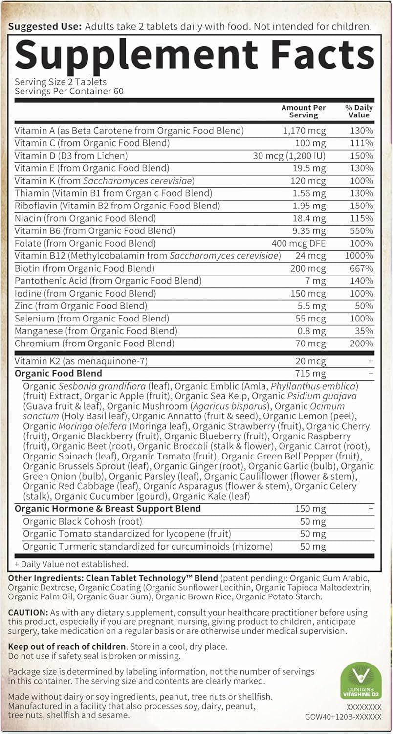image:imageGarden of Life Organics Vitamins for Women 40 60 Tablets Womens Multi 40 Vegan Vitamins for Women Over 40 Hormone amp Breast Health Support Blend Whole Food Womens Multivitamin120 Count Pack of 1