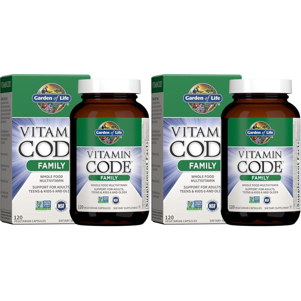 image:imageGarden of Life Multivitamin for Women Men amp Kids Age 6 and up Vitamin Code Family Multi  120 Vegetarian Capsules Whole Food Vitamins Food Blend amp Probiotics Gluten Free Dietary Supplements120 Count Pack of 2