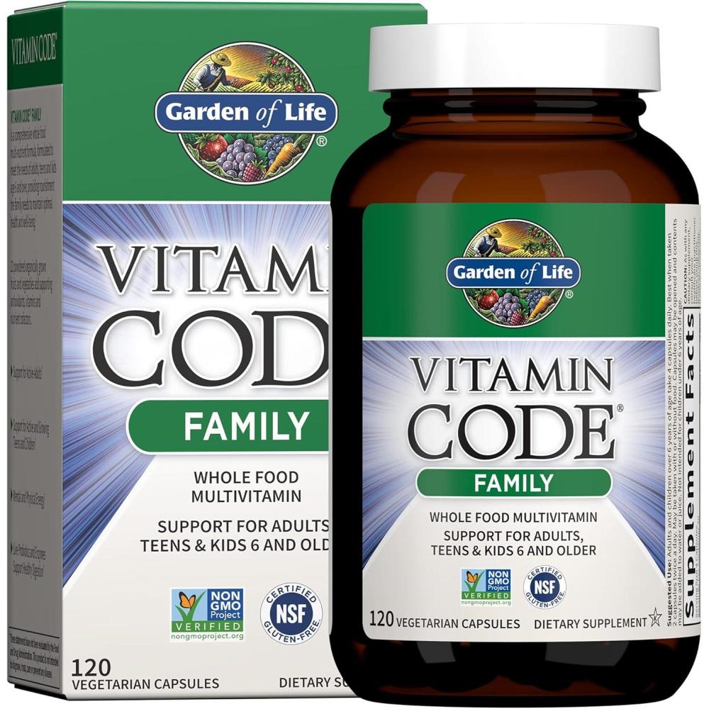 image:imageGarden of Life Multivitamin for Women Men amp Kids Age 6 and up Vitamin Code Family Multi  120 Vegetarian Capsules Whole Food Vitamins Food Blend amp Probiotics Gluten Free Dietary Supplements120 Count Pack of 1