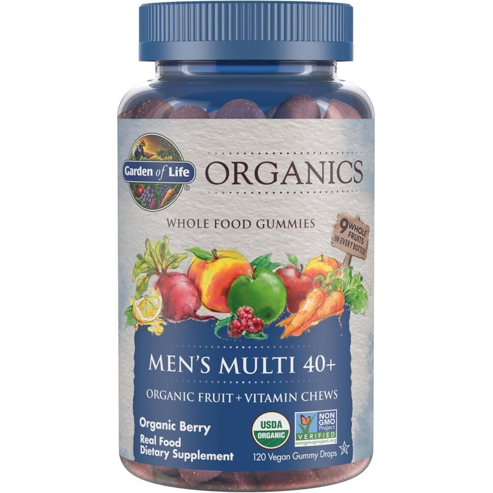 image:imageGarden of Life Organics Men 40 Gummy Vitamins  Berry  Certified Organic NonGMO Vegan Kosher Complete Multi  Methyl B12 C amp D3  Gluten Soy amp Dairy Free 120 Real Fruit Gummies120 Count Pack of 1