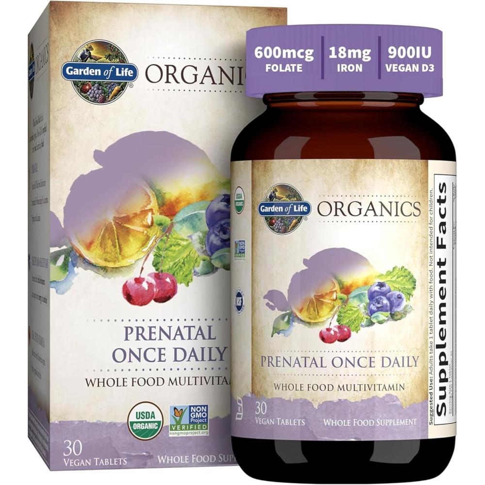 image:imageGarden of Life Organics Prenatal Vitamin Folate for Energy amp Healthy Fetal Development Nonconstipating Iron Vitamin C B6 B12 D3  Organic NonGMO GlutenFree Vegan 30 Day Supply30 Count Pack of 6