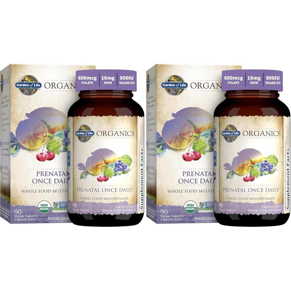 image:imageGarden of Life Organics Prenatal Vitamin Folate for Energy amp Healthy Fetal Development Nonconstipating Iron Vitamin C B6 B12 D3  Organic NonGMO GlutenFree Vegan 30 Day Supply90 Count Pack of 2