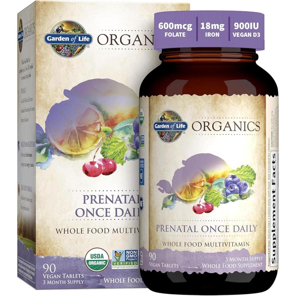 image:imageGarden of Life Organics Prenatal Vitamin Folate for Energy amp Healthy Fetal Development Nonconstipating Iron Vitamin C B6 B12 D3 Organic NonGMO GlutenFree Vegan 30 Day Supply90 Count Pack of 1
