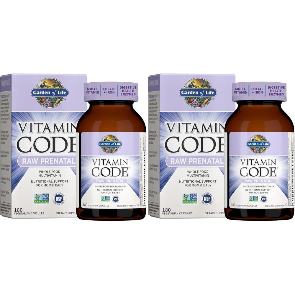 image:imageGarden of Life Prenatal Multivitamin for Women with Iron Folate amp Vitamin C and D3 for Neural Development amp Probiotics for Immune Support  Vitamin Code  NonGMO GlutenFree Kosher 10 Day Supply180 Count Pack of 2
