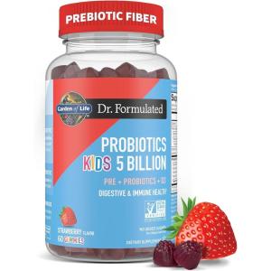 Garden of Life Dr Formulated 5 Billion CFU Prebiotic Fiber, Probiotic and Vitamin D3 Gummies for Kids Digestive & Immune Health – Gluten Free, Non GMO, No Added Sugars, Strawberry Flavor, 60 Gummies(60 Count (Pack of 1))