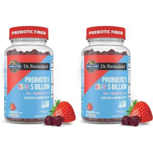 Garden of Life Dr Formulated 5 Billion CFU Prebiotic Fiber, Probiotic and Vitamin D3 Gummies for Kids Digestive & Immune Health – Gluten Free, Non GMO, No Added Sugars, Strawberry Flavor, 60 Gummies(60 Count (Pack of 2))