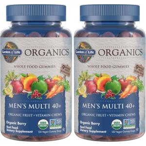 Garden of Life Organics Men 40+ Gummy Vitamins – Berry – Certified Organic, Non-GMO, Vegan, Kosher Complete Multi – Methyl B12, C & D3 – Gluten, Soy & Dairy Free, 120 Real Fruit Gummies(120 Count (Pack of 2))