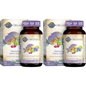 Garden of Life Organics Prenatal Vitamin: Folate for Energy & Healthy Fetal Development, Non-constipating Iron, Vitamin C, B6, B12, D3 – Organic, Non-GMO, Gluten-Free, Vegan, 30 Day Supply(90 Count (Pack of 2))