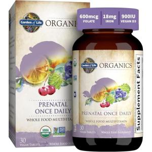 Garden of Life Organics Prenatal Vitamin: Folate for Energy & Healthy Fetal Development, Non-constipating Iron, Vitamin C, B6, B12, D3 – Organic, Non-GMO, Gluten-Free, Vegan, 30 Day Supply(30 Count (Pack of 1))
