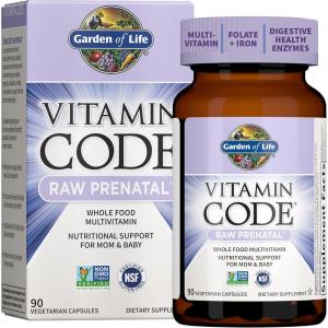 Garden of Life Prenatal Multivitamin for Women with Iron, Folate & Vitamin C and D3 for Neural Development & Probiotics for Immune Support – Vitamin Code – Non-GMO, Gluten-Free, Kosher, 10 Day Supply(90 Count (Pack of 1))
