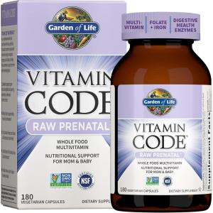 Garden of Life Prenatal Multivitamin for Women with Iron, Folate & Vitamin C and D3 for Neural Development & Probiotics for Immune Support – Vitamin Code – Non-GMO, Gluten-Free, Kosher, 10 Day Supply(180 Count (Pack of 1))