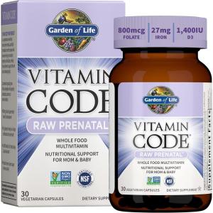 Garden of Life Prenatal Multivitamin for Women with Iron, Folate & Vitamin C and D3 for Neural Development & Probiotics for Immune Support – Vitamin Code – Non-GMO, Gluten-Free, Kosher, 10 Day Supply(30 Count (Pack of 1))