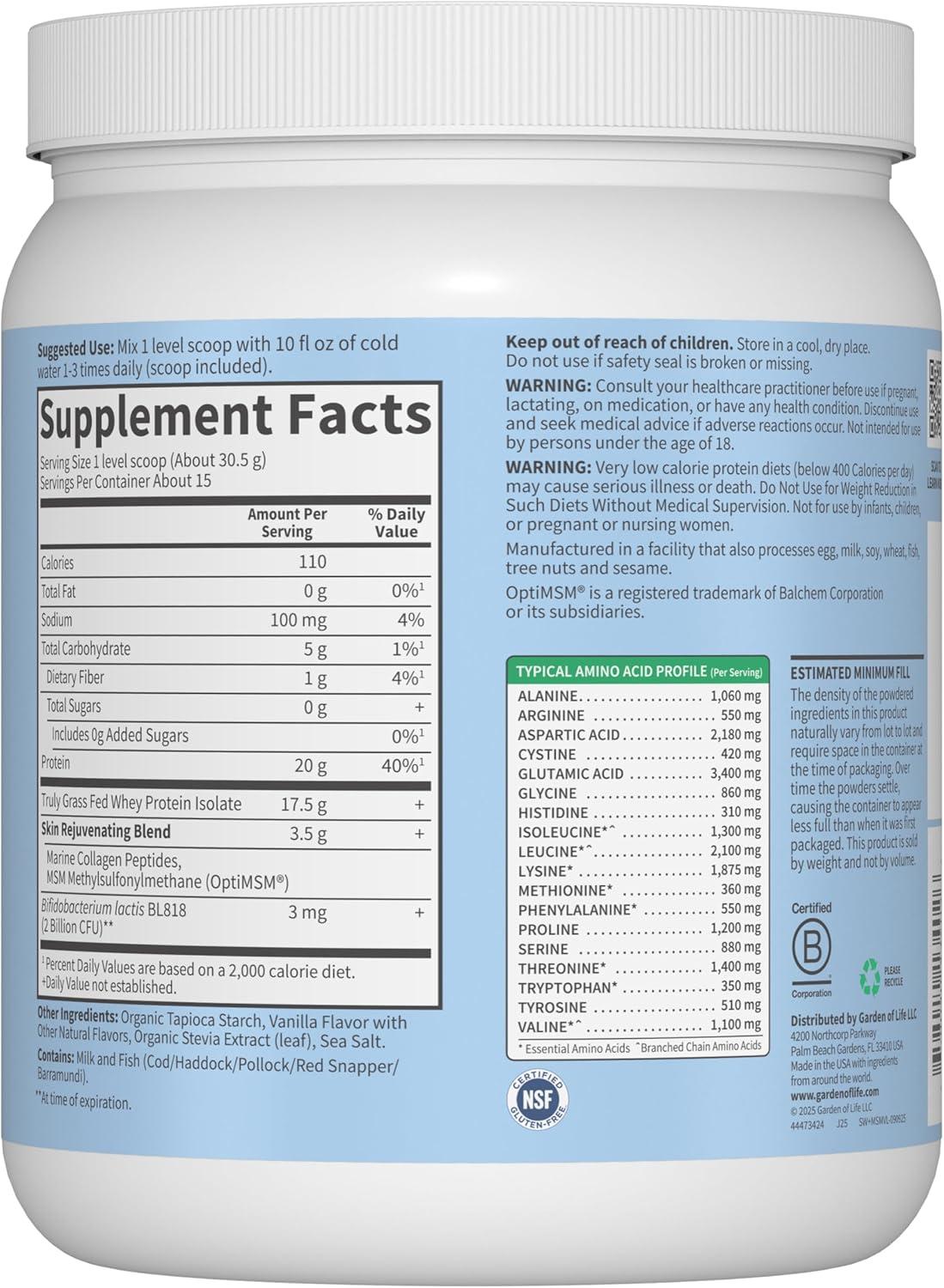 image:imageGarden of Life SPORT Whey Protein Powder Vanilla Flavor 20g Plus Marine Collagen Peptides amp MSM for Women and Men Optimum Amino Energy Younger Healthier Looking Skin Grass Fed About 15 Servings