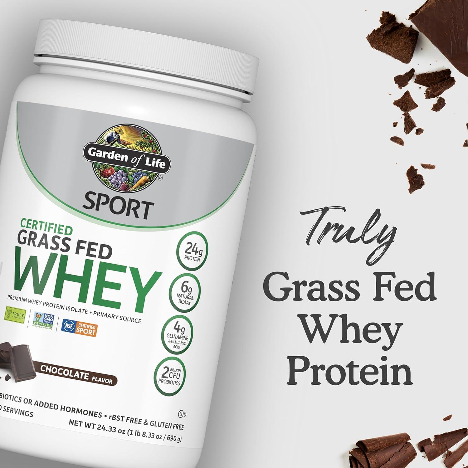 image:imageGarden of Life Sport Grass Fed Whey Protein Powder 24g Whey Protein Isolate for Women amp Men with Probiotics amp Glutamine NonGMO GlutenFree ColdProcessed Vanilla Flavor 20 ServingsChocolate
