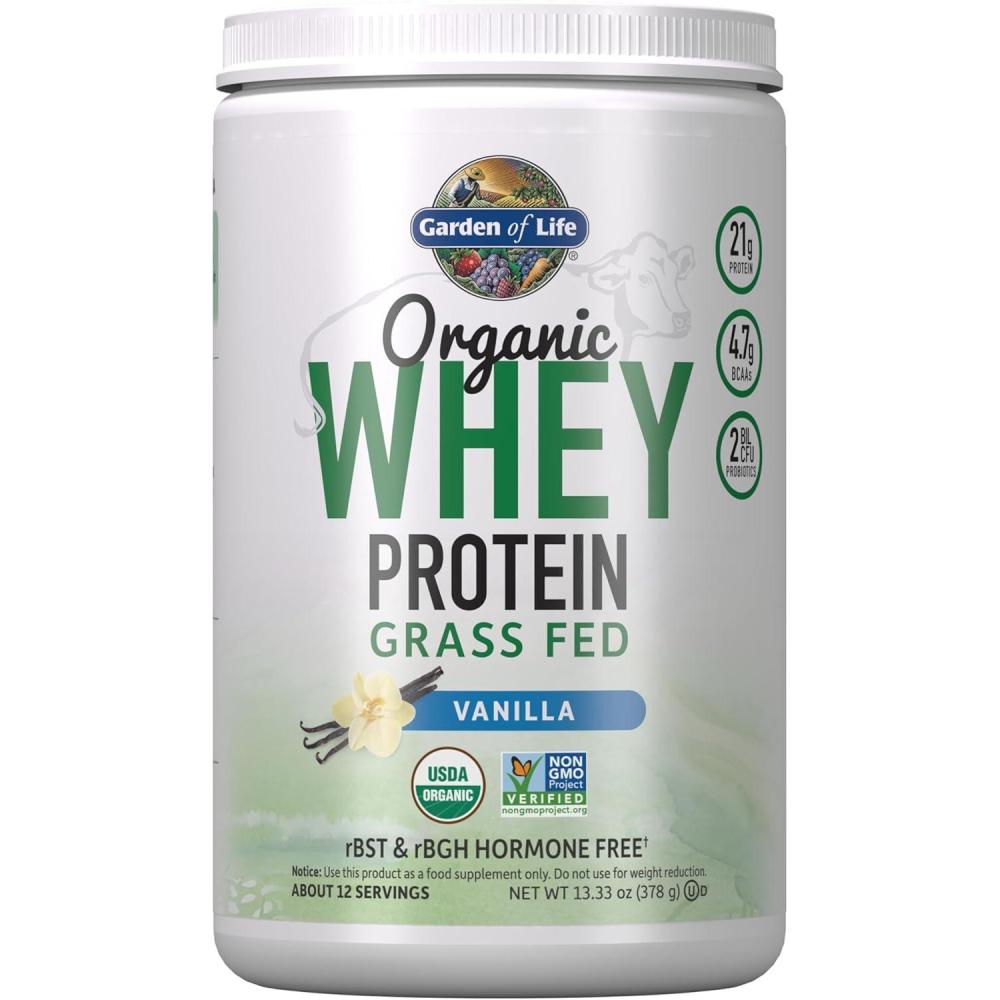 image:imageGarden of Life Grass Fed Whey Protein Powder Vanilla  21g Protein for Women amp Men  Probiotics  12 Servings  Gluten Free Non GMO Kosher Humane RBST amp rBGH Hormone FreeVanilla