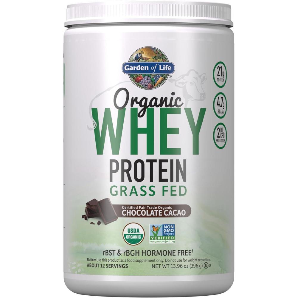 image:imageGarden of Life Grass Fed Whey Protein Powder Vanilla  21g Protein for Women amp Men  Probiotics  12 Servings  Gluten Free Non GMO Kosher Humane RBST amp rBGH Hormone FreeChocolate
