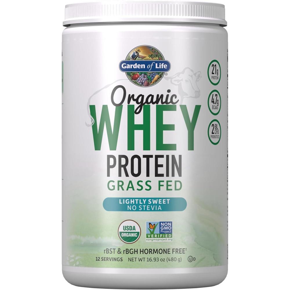 image:imageGarden of Life Grass Fed Whey Protein Powder Vanilla  21g Protein for Women amp Men  Probiotics  12 Servings  Gluten Free Non GMO Kosher Humane RBST amp rBGH Hormone FreeLightly Sweet