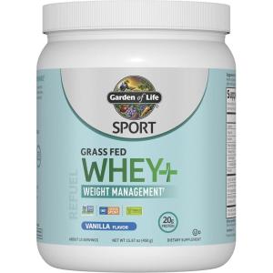 Garden of Life SPORT Whey Plus Weight Management with Amino Energy – 20g of Grass Fed Protein Isolate for Women and Men – Vanilla Powder – With Capsimax, 2 Billion CFU Probiotics, About 15 Servings