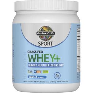 Garden of Life SPORT Whey Protein Powder Vanilla Flavor 20g Plus Marine Collagen Peptides & MSM for Women and Men, Optimum Amino Energy, Younger, Healthier Looking Skin – Grass Fed, About 15 Servings