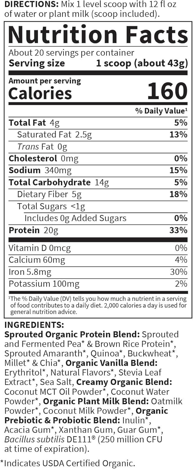 image:imageGarden of Life Creamy Plant Protein Oat Milk Powder Chocolate Flavor Vegan Protein Powder Plant Based Prebiotics amp Probiotics GlutenFree NonGMO Chocolate Brownie Flavor 2 LBSVanilla Cookie