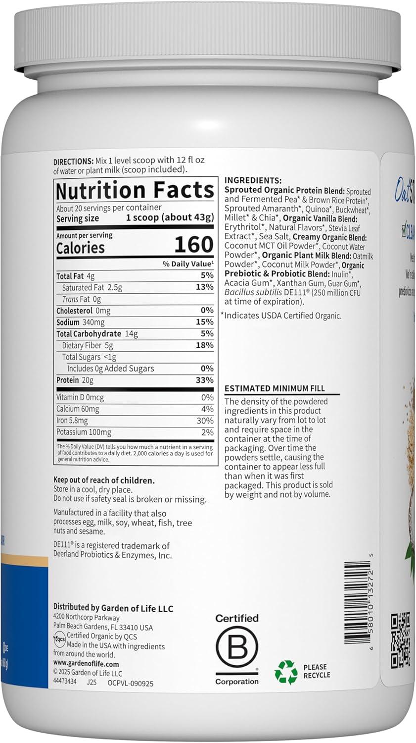 image:imageGarden of Life Creamy Plant Protein Oat Milk Powder Chocolate Flavor Vegan Protein Powder Plant Based Prebiotics amp Probiotics GlutenFree NonGMO Chocolate Brownie Flavor 2 LBSVanilla Cookie