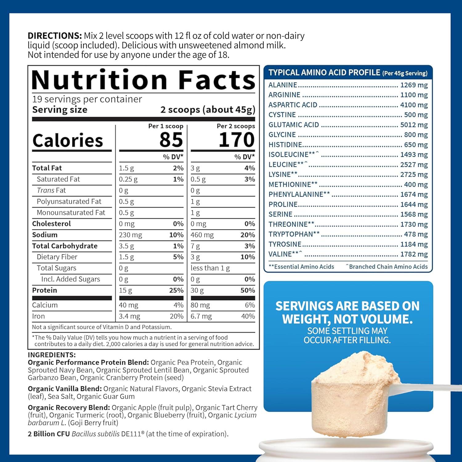 image:imageGarden of Life Organic Vegan Protein Powder with Probiotics BCAAs NSF Certified Gluten Free amp Sport Non GMO Sport Protein Powder 19 Servings ChocolateVanilla