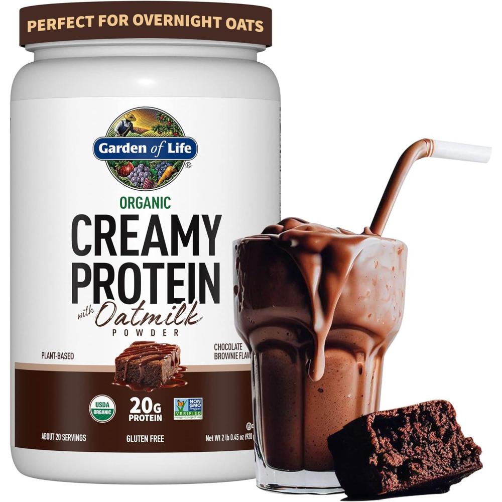 image:imageGarden of Life Creamy Plant Protein  Oat Milk Powder  Chocolate Flavor Vegan Protein Powder  Plant Based Prebiotics amp Probiotics GlutenFree NonGMO Chocolate Brownie Flavor 2 LBSChocolate Brownie
