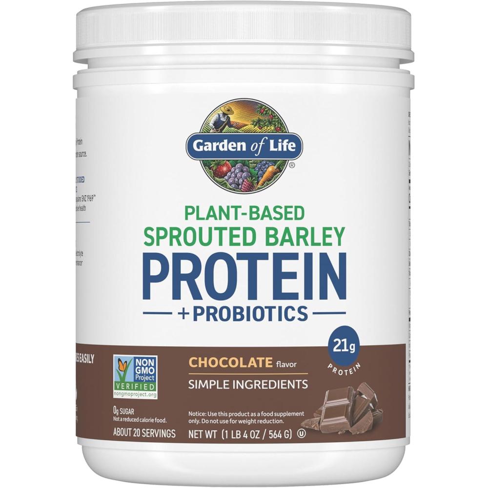 image:imageGarden of Life PlantBased Sprouted Barley Protein Vanilla Caramel with 21g Protein 0g Sugar amp Clean Ingredients Upcycled Barley Probiotics NonGMO use in Shakes Smoothies amp Baking 20 ServingsChocolate