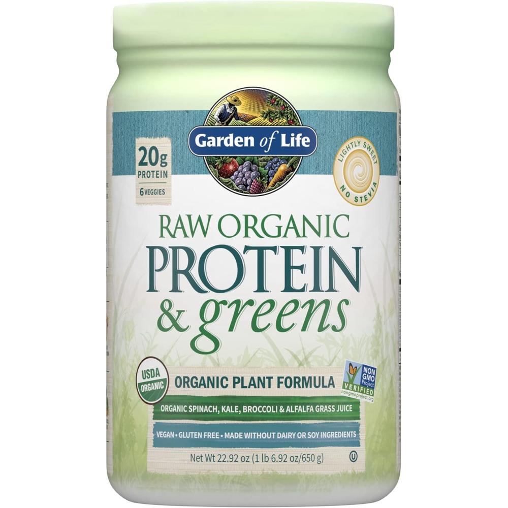 image:imageGarden of Life Raw Protein amp Greens Vanilla Protein Powder  20g Plant Based Greens Powder Probiotics amp Enzymes PostWorkout Recovery Vegan GlutenFree NonGMO 20 ServingsLightly Sweet