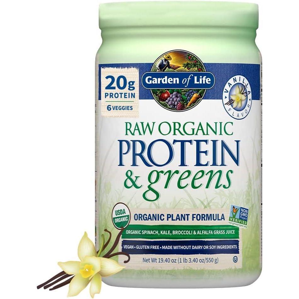image:imageGarden of Life Raw Protein amp Greens Vanilla Protein Powder  20g Plant Based Greens Powder Probiotics amp Enzymes PostWorkout Recovery Vegan GlutenFree NonGMO 20 ServingsVanilla