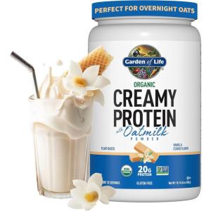 Garden of Life Creamy Plant Protein + Oat Milk Powder + Chocolate Flavor Vegan Protein Powder – Plant Based, Prebiotics & Probiotics, Gluten-Free, Non-GMO, Chocolate Brownie Flavor, 2 LBS(Vanilla Cookie)