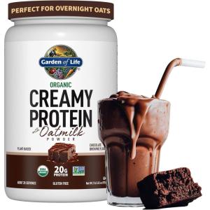 Garden of Life Creamy Plant Protein + Oat Milk Powder + Chocolate Flavor Vegan Protein Powder – Plant Based, Prebiotics & Probiotics, Gluten-Free, Non-GMO, Chocolate Brownie Flavor, 2 LBS(Chocolate Brownie)