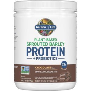 Garden of Life Plant-Based Sprouted Barley Protein, Vanilla Caramel with 21g Protein, 0g Sugar & Clean Ingredients, Upcycled Barley, Probiotics, Non-GMO, use in Shakes, Smoothies & Baking, 20 Servings(Chocolate)