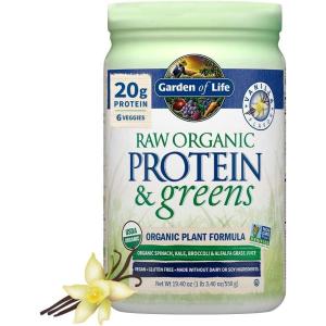 Garden of Life Raw Protein & Greens Vanilla Protein Powder – 20g Plant Based Greens Powder, Probiotics & Enzymes, Post-Workout Recovery, Vegan, Gluten-Free, Non-GMO, 20 Servings(Vanilla)