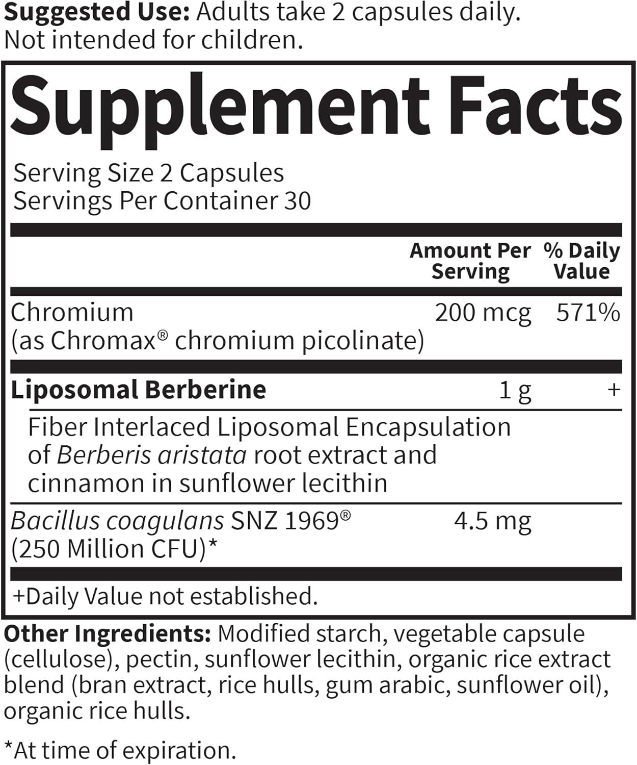 image:imageGarden of Life Liposomal Berberine and Chromium Picolinate for Already Healthy Blood Sugar Glucose Metabolism and Cholesterol with Probiotics for Easy Digestion Non GMO Gluten Free 30 Servings