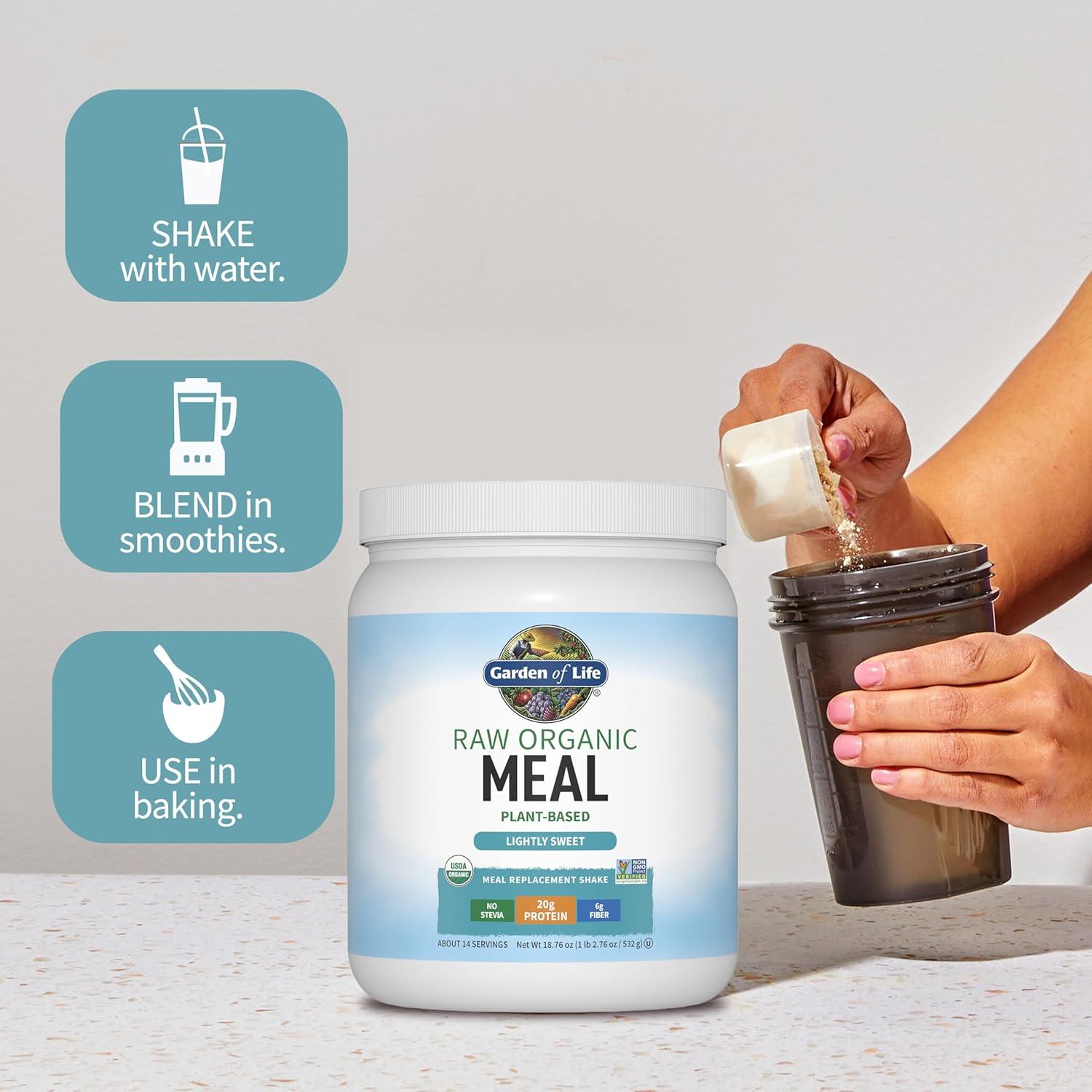image:imageGarden of Life Meal Replacement Shakes Vegan Protein Powder Raw Organic Meal Lightly Sweet Powder with Plant Based Pea Protein Sprouts Greens Probiotics Dairy Free 14 ServingsLightly Sweet
