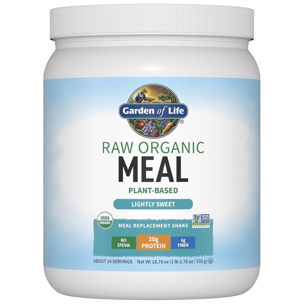 image:imageGarden of Life Meal Replacement Shakes Vegan Protein Powder Raw Organic Meal Lightly Sweet Powder with Plant Based Pea Protein Sprouts Greens Probiotics Dairy Free 14 ServingsLightly Sweet