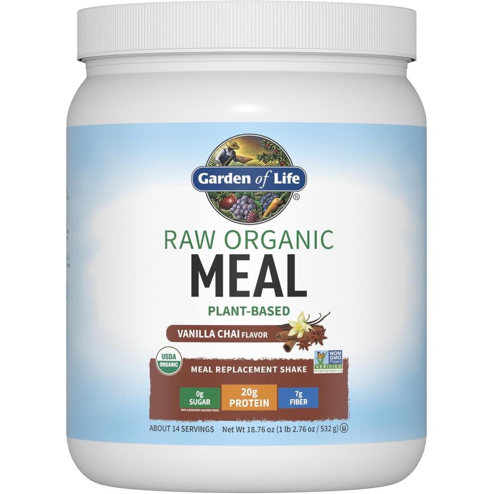 image:imageGarden of Life Meal Replacement Shakes Vegan Protein Powder Raw Organic Meal Vanilla Chai Powder with Plant Based Pea Protein Sprouts Greens Probiotics Dairy Free 14 Servings