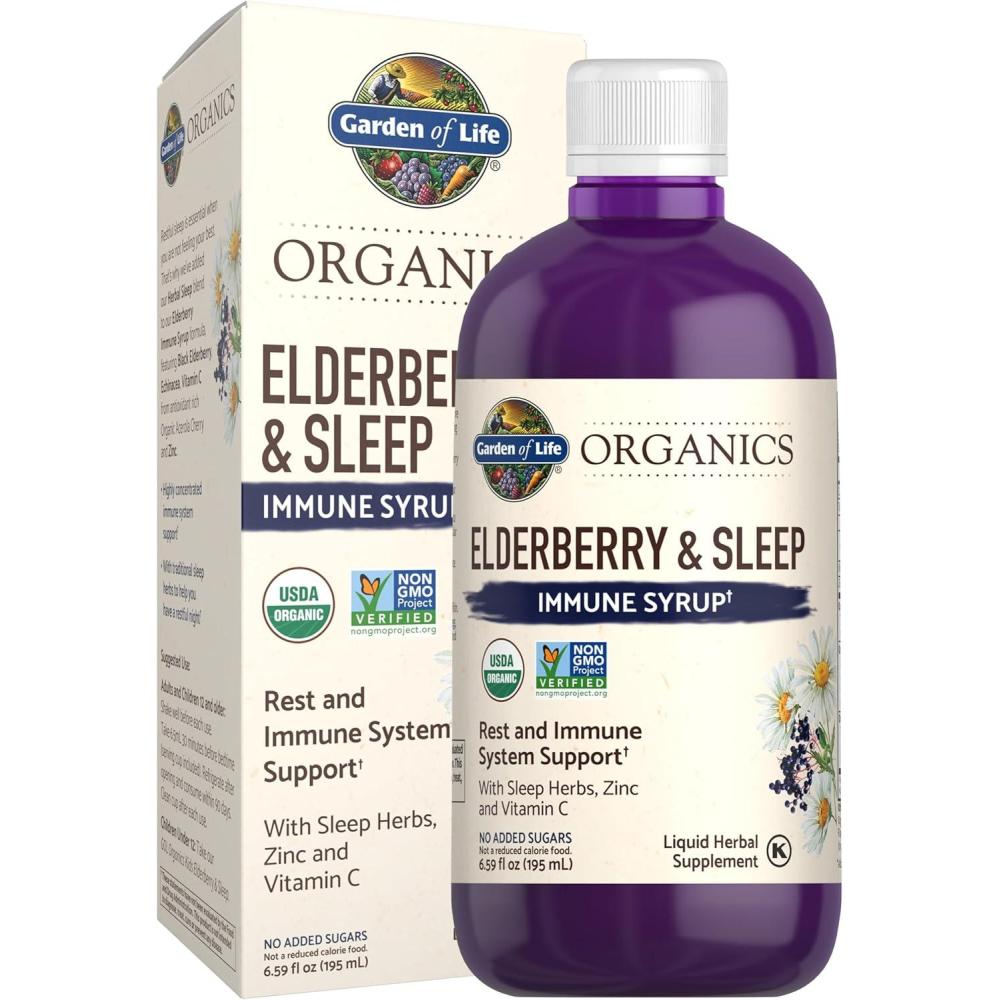 image:imageGarden of Life Organics Elderberry Zinc Immune Support for Adults and Kids 12 and Older with Vitamin C  Organic Elderberry amp Sleep Immune Syrup Liquid with Sleep Herbs No Added Sugars 659 fl oz