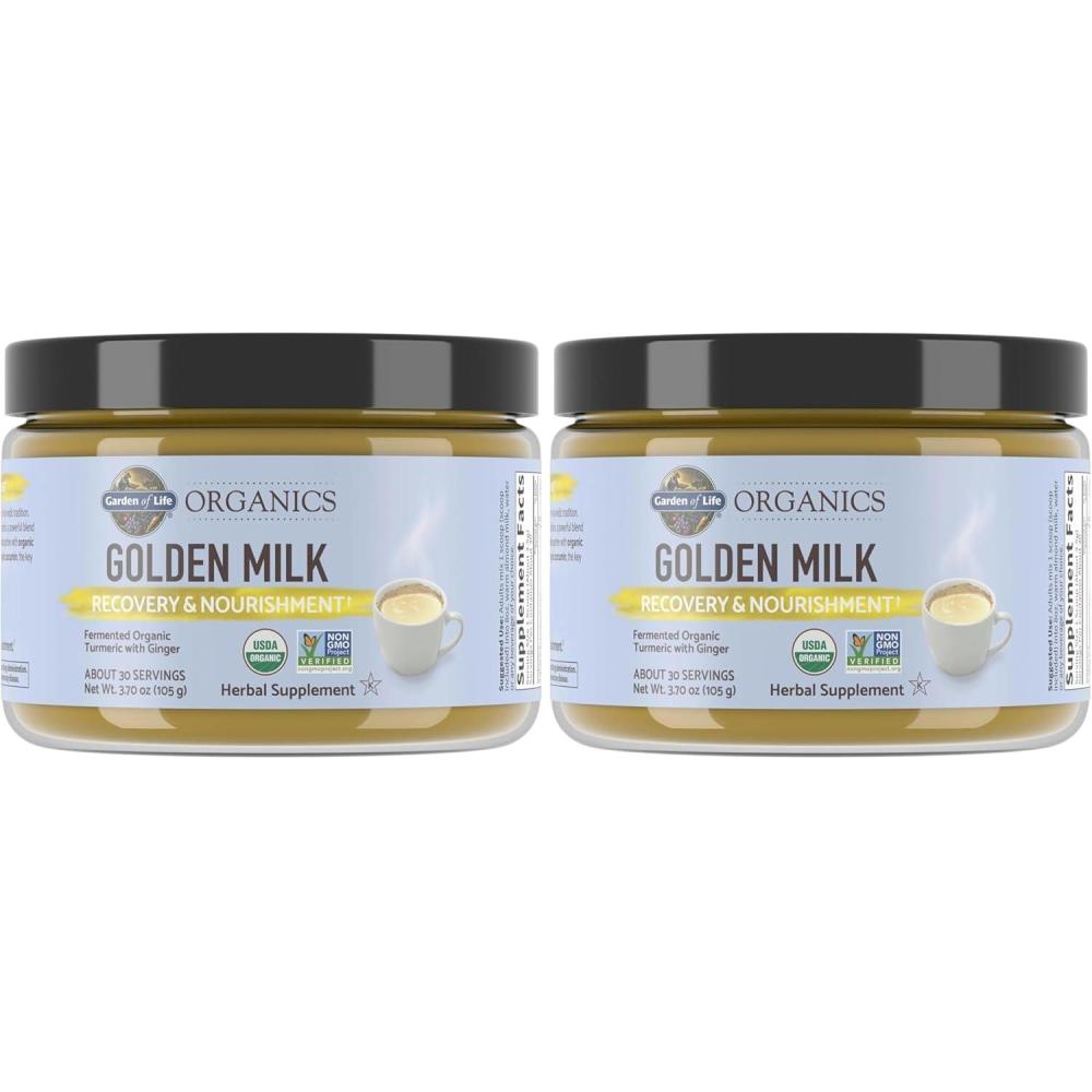 image:imageGarden of Life Organics Golden Milk Recovery amp Nourishment Powder 44mg Turmeric Curcumin 95 Curcuminoids Ashwagandha Organic NonGMO Vegan amp Gluten Free Herbal Supplements 30 Servings37 Ounce Pack of 2