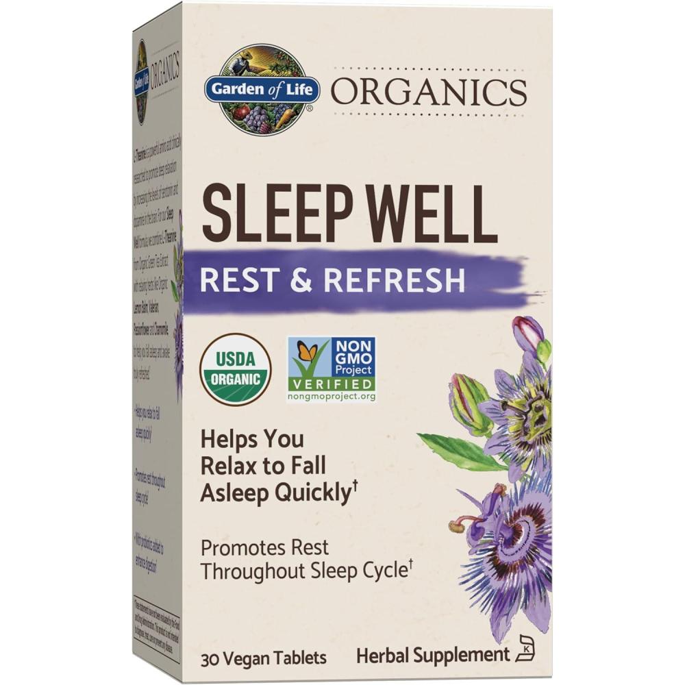 image:imageGarden of Life Organics Sleep Well Rest amp Refresh Tablets with Lemon Balm Green Tea Extract Chamomile amp Probiotics Support for Restful Sleep amp Relaxation NonGMO GlutenFree Vegan 30 Tablets30 Count Pack of 1