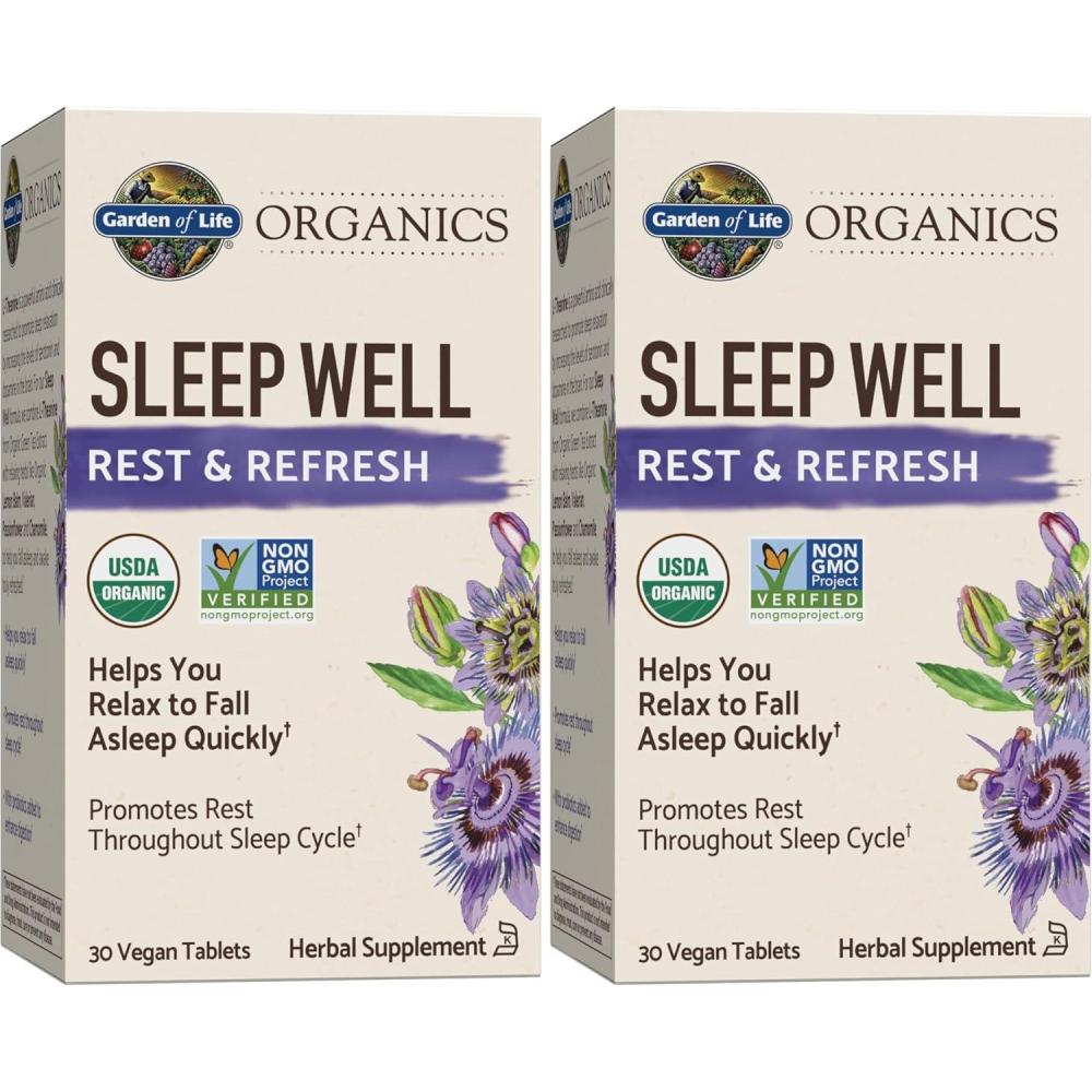 image:imageGarden of Life Organics Sleep Well Rest amp Refresh Tablets with Lemon Balm Green Tea Extract Chamomile amp Probiotics  Support for Restful Sleep amp Relaxation NonGMO GlutenFree Vegan 30 Tablets30 Count Pack of 2
