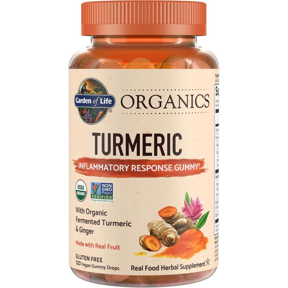 image:imageGarden of Life Organics Turmeric Inflammatory Response Gummy 120 Real Fruit Gummies for Kids amp Adults 50Mg Curcumin 95 Curcuminoids No Added Sugar Organic NonGMO Vegan amp Gluten FreeTurmeric Ginger Cinnamon Black Pepper Fruit