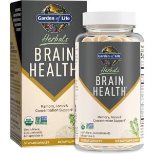 Garden of Life Brain Health Supplement with Organic Lion’s Mane & Turmeric, Non-GMO, Gluten-Free, Mint Flavor – for Memory, Focus & Healthy Brain Function