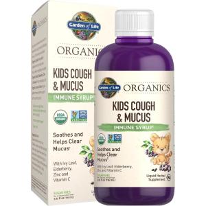 Garden of Life Organics Elderberry & Zinc for Children’s Immune Support, Kids Cough & Mucus Immune Syrup with Ivy Leaf, Vitamin C and Echinacea for Children, Alcohol-Free, No Added Sugars, 3.92 fl oz