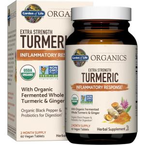 Garden of Life Organics Extra Strength Turmeric Inflammatory Response 60 Tablets-100mg Curcumin (95% Curcuminoids) Black Pepper, Probiotics, Organic Non-GMO Vegan Gluten Free Herbal Supplement(Unflavoured)