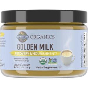 Garden of Life Organics Golden Milk Recovery & Nourishment Powder – 44mg Turmeric Curcumin (95% Curcuminoids), Ashwagandha – Organic Non-GMO Vegan & Gluten Free Herbal Supplements, 30 Servings(3.7 Ounce (Pack of 1))