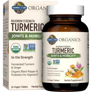 Garden of Life Organics Maximum Strength Turmeric Joints & Mobility Support 30 Tablets – 500mg Curcumin (95% Curcuminoids) Black Pepper – Organic Non-GMO Vegan & Gluten Free Herbal Supplements